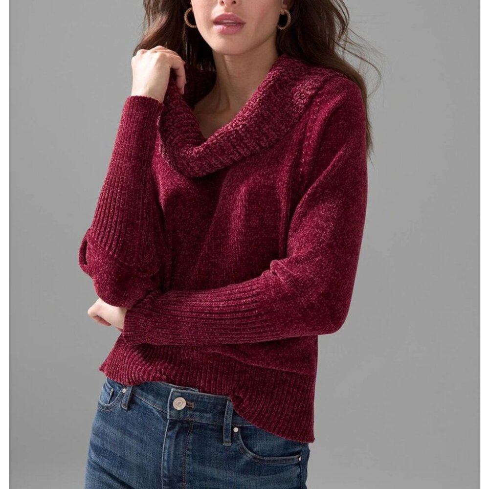 White House Black Market Burgundy Chenille Cowl Neck Sweater Dolman Sleeve‎ M